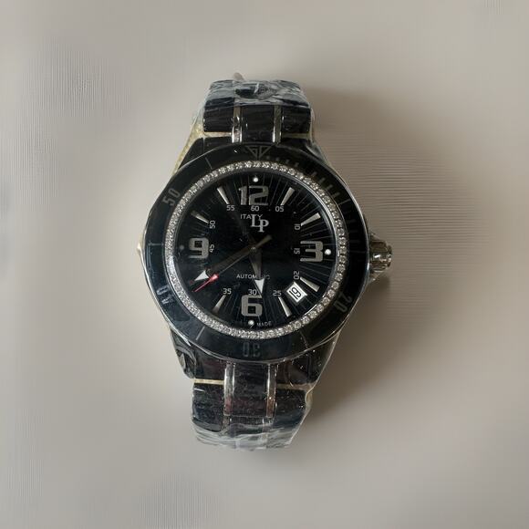 NEW Rare Lucien Piccard Celano Auto 27110BK Black Ceramic Diamond .45CT Watch main image 16